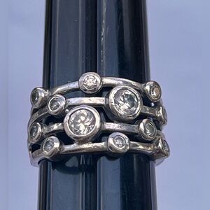 Multi stone band silver with cubic stones layered Marked 925 NF Ring size 7.5